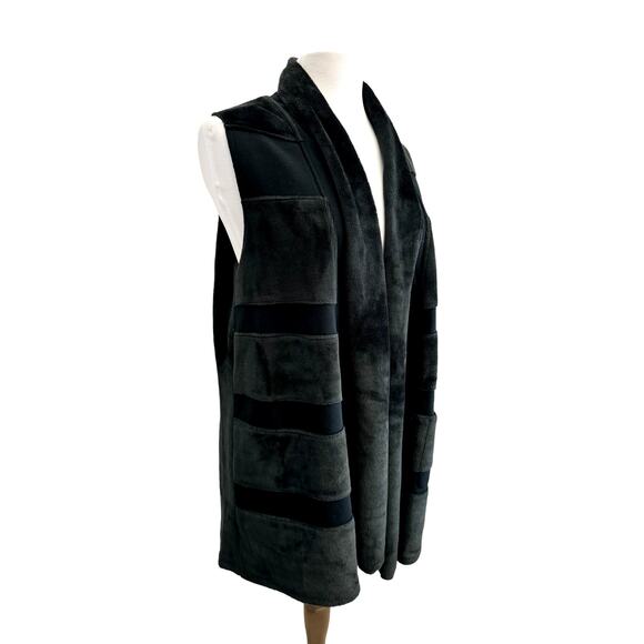 Habitat Long Line Velvet Velour Green Lagenlook Open Front Cardigan Duster L - Picture 10 of 11